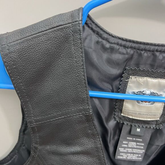 Harley Davidson Women's Black Embroidered Vest Medium Pig Leather Snap Up Biker - Picture 10 of 16